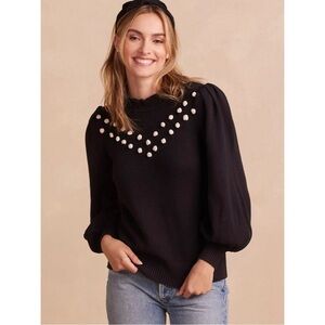 Summersalt “Year Round Balloon Sleeve” black pom detail wool blend sweater (1X)